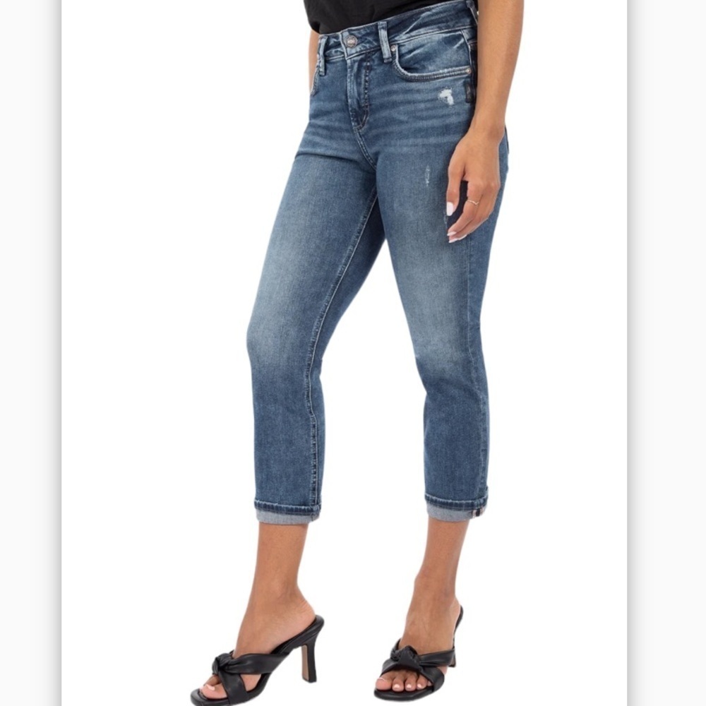 Big Star Venture Slim Fit Capri Frayed Bottom Sz 31R Blue Medium Wash Denim